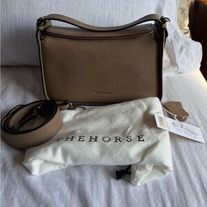 The Horse Taupe Pebbled Leather Shoulder Bag with Detachable Strap